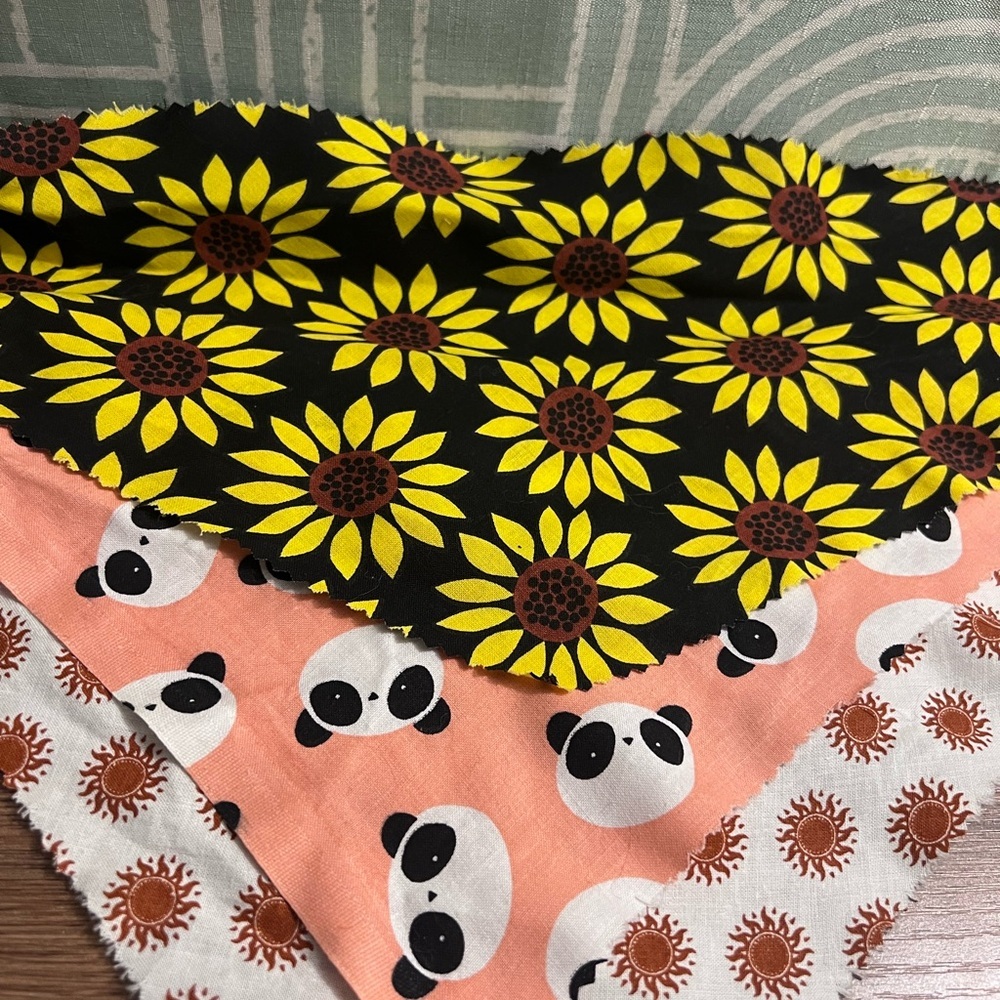 Handmade 3 Pack Dog Bandanas Sunflower Panda Boho Pet Accessories Large